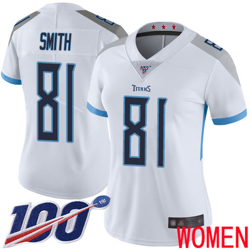 Tennessee Titans Limited White Women Jonnu Smith Road Jersey NFL Football 81 100th Season Vapor Untouchable